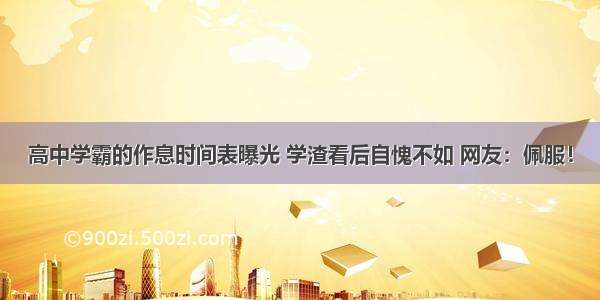 高中学霸的作息时间表曝光 学渣看后自愧不如 网友：佩服！