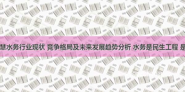 中国智慧水务行业现状 竞争格局及未来发展趋势分析 水务是民生工程 是智慧城