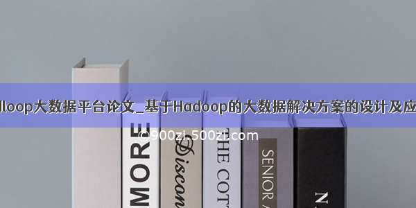 hadloop大数据平台论文_基于Hadoop的大数据解决方案的设计及应用