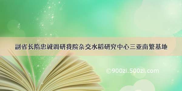 副省长隋忠诚调研我院杂交水稻研究中心三亚南繁基地