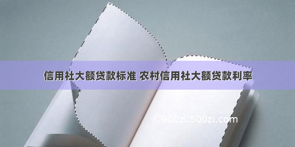 信用社大额贷款标准 农村信用社大额贷款利率