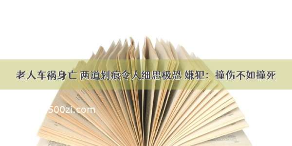 老人车祸身亡 两道划痕令人细思极恐 嫌犯：撞伤不如撞死