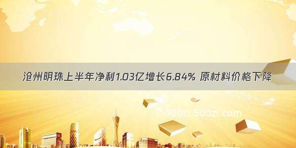 沧州明珠上半年净利1.03亿增长6.84% 原材料价格下降