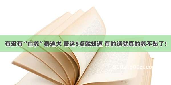 有没有“白养”泰迪犬 看这5点就知道 有的话就真的养不熟了！