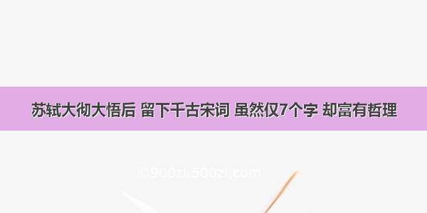 苏轼大彻大悟后 留下千古宋词 虽然仅7个字 却富有哲理