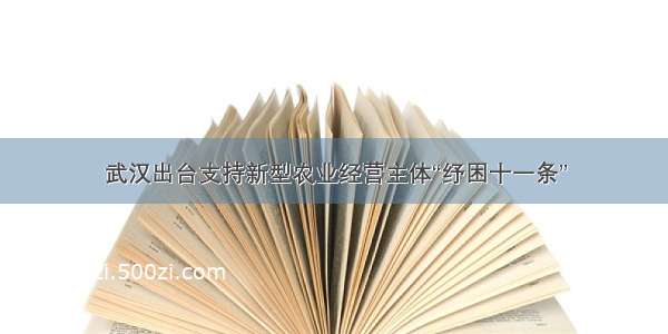 武汉出台支持新型农业经营主体“纾困十一条”