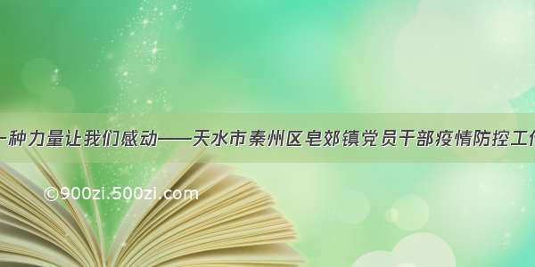 总有一种力量让我们感动——天水市秦州区皂郊镇党员干部疫情防控工作侧记