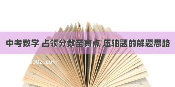 中考数学 占领分数至高点 压轴题的解题思路