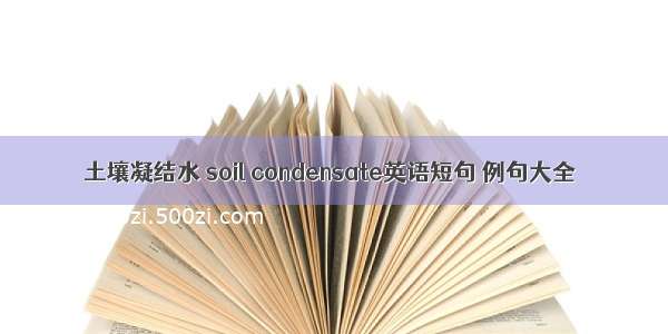 土壤凝结水 soil condensate英语短句 例句大全