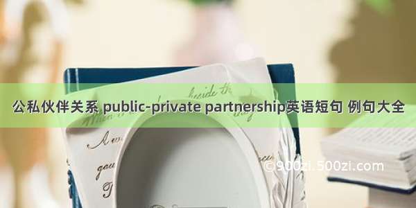 公私伙伴关系 public-private partnership英语短句 例句大全