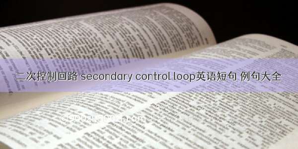 二次控制回路 secondary control loop英语短句 例句大全