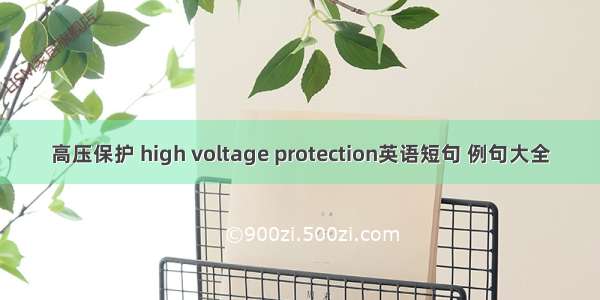 高压保护 high voltage protection英语短句 例句大全