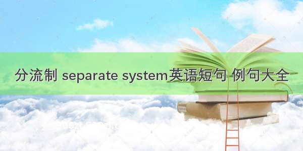 分流制 separate system英语短句 例句大全