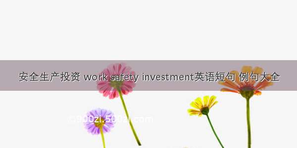 安全生产投资 work safety investment英语短句 例句大全