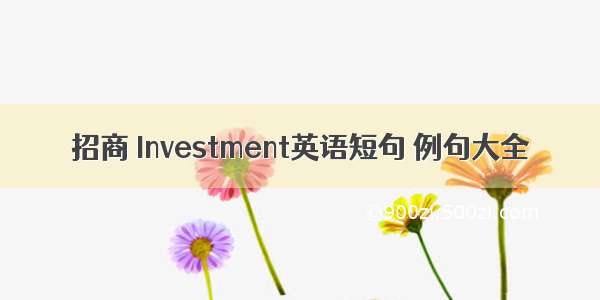 招商 Investment英语短句 例句大全