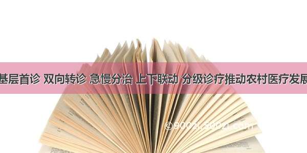 基层首诊 双向转诊 急慢分治 上下联动 分级诊疗推动农村医疗发展