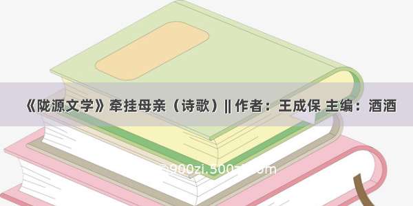 《陇源文学》牵挂母亲（诗歌）|| 作者：王成保 主编：酒酒