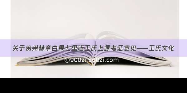 关于贵州赫章白果七里店王氏上源考证意见——王氏文化