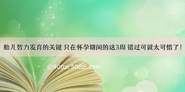 胎儿智力发育的关键 只在怀孕期间的这3周 错过可就太可惜了！