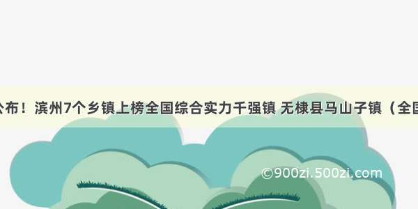 人民日报公布！滨州7个乡镇上榜全国综合实力千强镇 无棣县马山子镇（全国第612位）