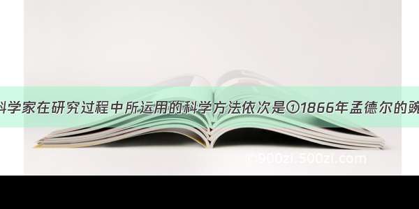 单选题下列科学家在研究过程中所运用的科学方法依次是①1866年孟德尔的豌豆杂交实验：