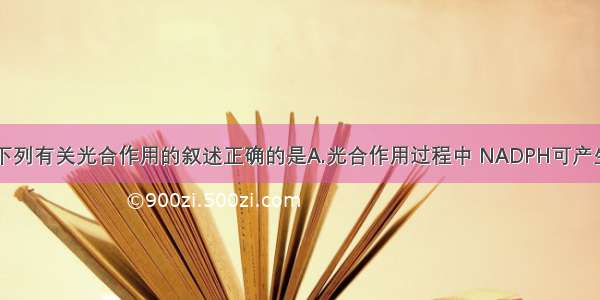 单选题下列有关光合作用的叙述正确的是A.光合作用过程中 NADPH可产生于叶肉