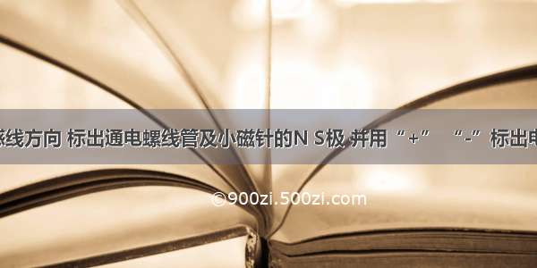 根据图中磁感线方向 标出通电螺线管及小磁针的N S极 并用“+” “-”标出电源的正负极．