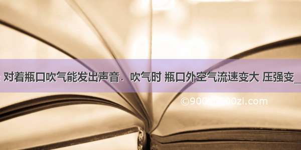 如图所示 对着瓶口吹气能发出声音．吹气时 瓶口外空气流速变大 压强变________ 促