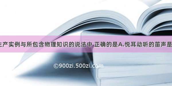 下列生活 生产实例与所包含物理知识的说法中 正确的是A.悦耳动听的笛声是靠管子里的