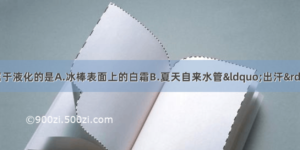 下列物态变化中 属于液化的是A.冰棒表面上的白霜B.夏天自来水管“出汗”的现象C.沸腾