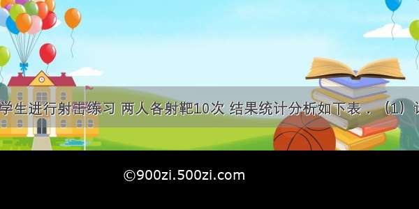 甲 乙两名学生进行射击练习 两人各射靶10次 结果统计分析如下表．（1）请你完成乙