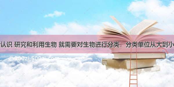 为了更好地认识 研究和利用生物 就需要对生物进行分类．分类单位从大到小的顺序依次