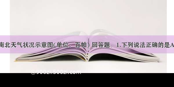 读某时赤道南北天气状况示意图(单位：百帕) 回答题。1.下列说法正确的是A.甲天气系统