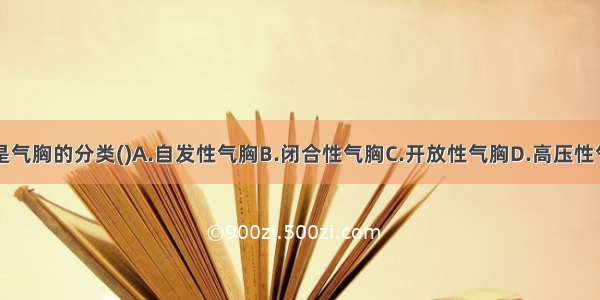 下列哪项不是气胸的分类()A.自发性气胸B.闭合性气胸C.开放性气胸D.高压性气胸E.人工气