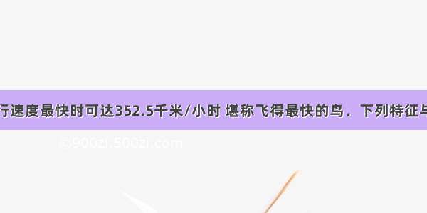 尖尾雨燕飞行速度最快时可达352.5千米/小时 堪称飞得最快的鸟．下列特征与雨燕飞行时