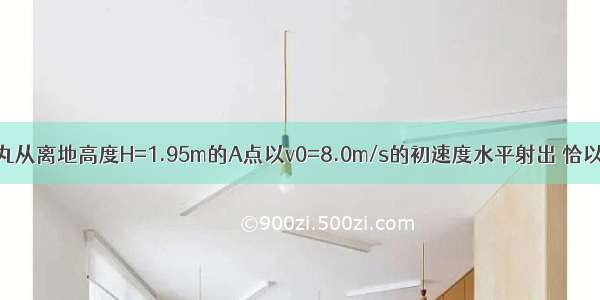 如图所示 一弹丸从离地高度H=1.95m的A点以v0=8.0m/s的初速度水平射出 恰以平行于斜面的