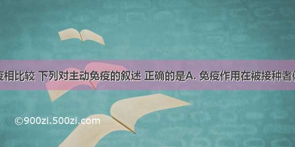 与被动免疫相比较 下列对主动免疫的叙述 正确的是A. 免疫作用在被接种者体内维持时