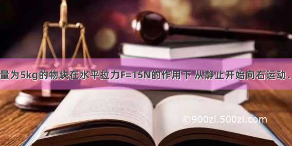 如图所示 质量为5kg的物块在水平拉力F=15N的作用下 从静止开始向右运动．物体与水平