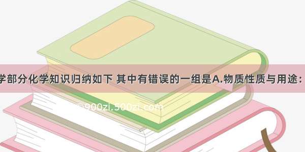 某同学对所学部分化学知识归纳如下 其中有错误的一组是A.物质性质与用途：O2：助燃--