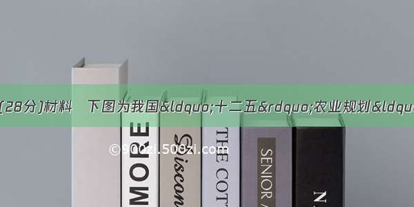 阅读材料 回答下列问题。(28分)材料　下图为我国&ldquo;十二五&rdquo;农业规划&ldquo;七区二十三带&rdquo;