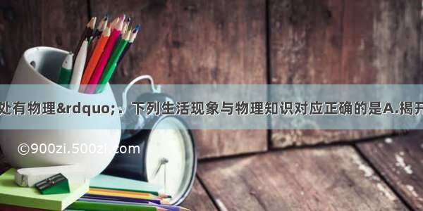 单选题“生活处处有物理”．下列生活现象与物理知识对应正确的是A.揭开锅盖看到“白气