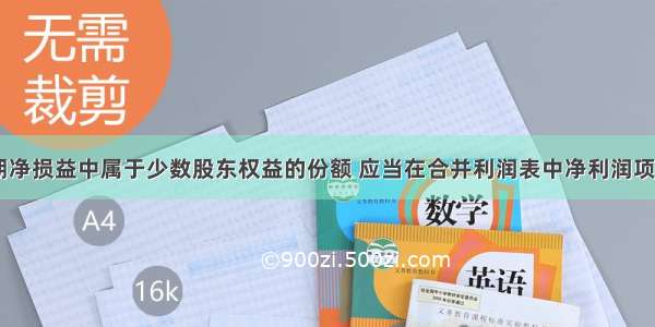 子公司当期净损益中属于少数股东权益的份额 应当在合并利润表中净利润项目下以（ ）