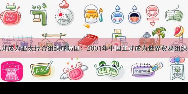 1991年中国正式成为亚太经合组织成员国；2001年中国正式成为世界贸易组织的一员。中国